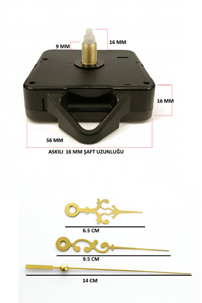 EXİZ TİCARET Duvar Saati Mekanizması – Sessiz Akar Motor Akrep Yelkovan Saniye – 16 Mm Mil Askılı