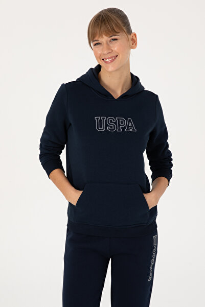 U.S. Polo Assn. Kadın Lacivert Şardonlu Kapüşonlu Basic Sweatshirt 50313566-V...