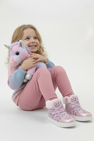 PİNGU Kız Çocuk Içi Kürklü-unicorn Baskılı Hafif Taban Ortopedik Bot(22-30 NUM.)