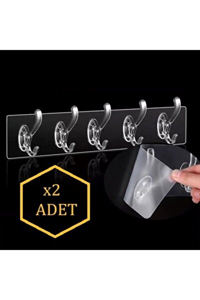 ACQUA BELLA 2 Adet Kendinden Yapışkanlı Güçlü Şeffaf 5li Askılık - Kapı Arkası Mutfak Duvar Banyo