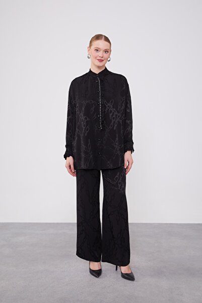 Levidor Μαύρο Σετ με δύο τεμάχια με λεπτομέρεια με κουμπιά με βολάν και μοτίβο αλυσίδας