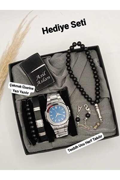 Brality Özel Kutulu Hediyelik Çakmaklı Erkek Kombin Saat Seti - Çakmak - Tesb...
