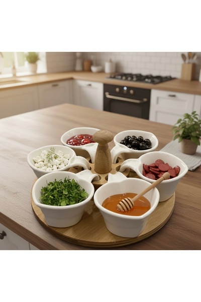 AENLINE HOME أوعية خزفية على شكل قلب بتصميم عصري مع حامل دوار خشبي