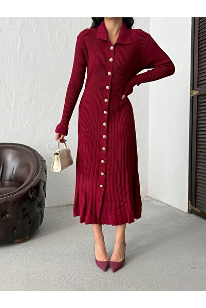 alenmoda Endam Buttoned Dress Burgundy