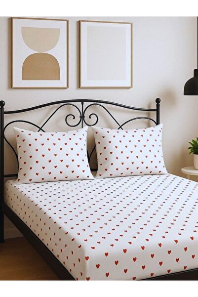 Mamcrazy Amour Red Heart 100% Cotton Single Bed Sheet Set - Single Pike Gift