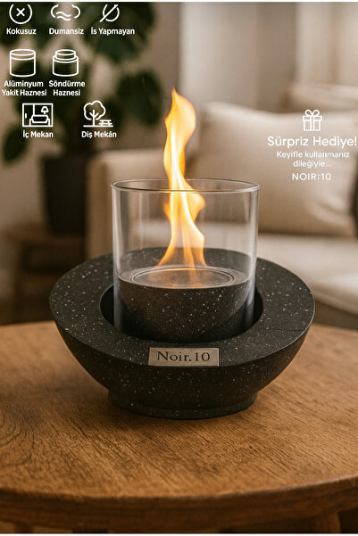 NOİR:10 Premier Flame – Masaüstü Bioethanol Uyumlu Şömine, Cam Korumalı, Prem...