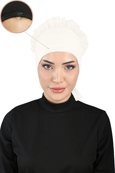 Ecardin Topuzlu Kaymayan Silikonlu Bone Güpürlü - St 510 Krem