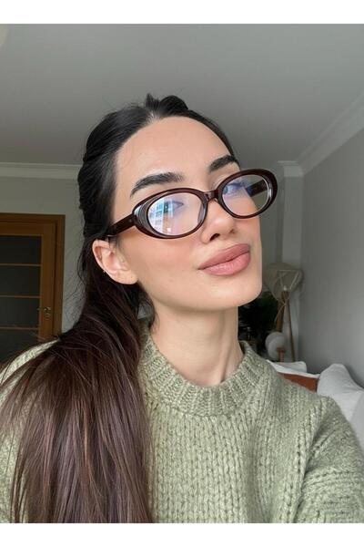 funeyes Leon Kahverengi Cat Eye Klasik Retro Leopar Popüler Mavi Işık Korumali Blue Block Şeffaf Gözlük