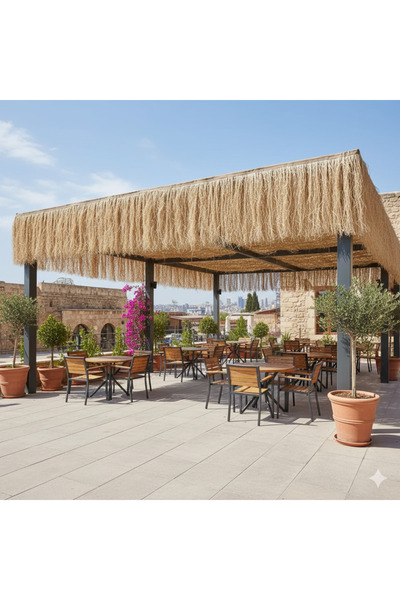 My Family Hasır Saçak 75x300 cm Kafe, Balkon, Teras Duvar & Çatı Dekorasyonu | Rustik Püsküllü Kamış Hasır