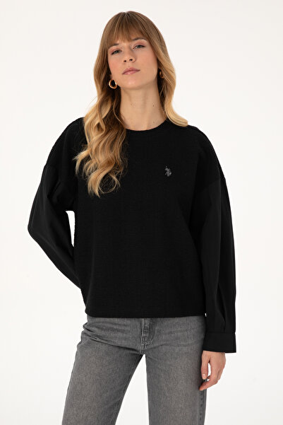 U.S. Polo Assn. Kadın Siyah Bisiklet Yaka Sweatshirt 50309052-VR046