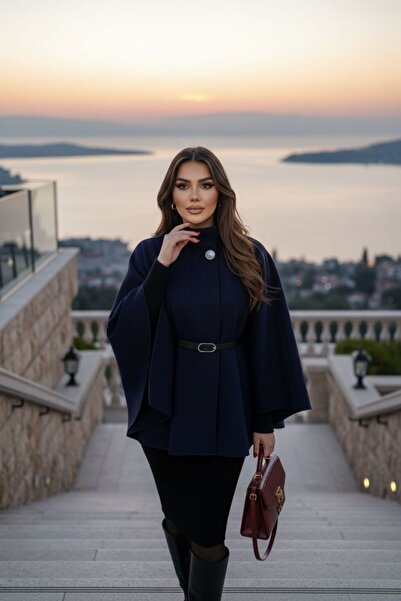 PASTELASTORE Silver Detailed Cashmere Cape Poncho 6100