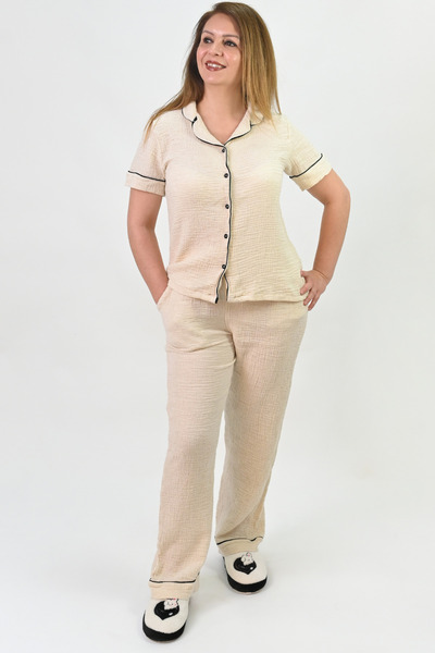 Schlange Γυναικείο Σετ Πυτζάμες Μουσελίνας Πουκάμισο με γιακά Άνετο Σετ Πυτζάμες