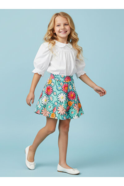 By Piera Beli Lastikli Dabıl Kumaş Çocuk Şort Etek 0499