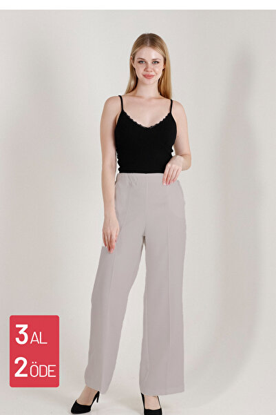 Balenbi Γυναικείο παντελόνι 1003 μοντέλο, γκρι, ψηλόμεσο, lycra, palazzo.