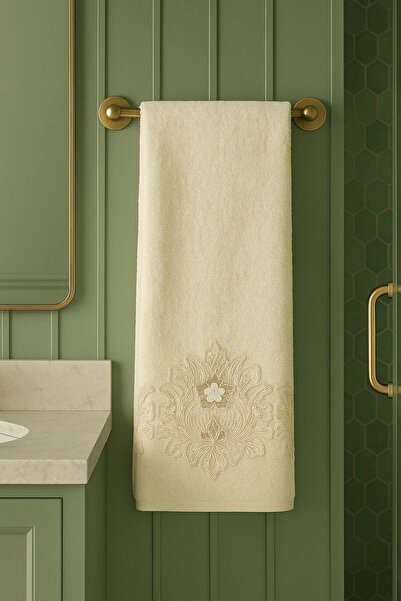 Modares Store منشفة يد ساريم مخملية - دانتيل فرنسي، كريمي