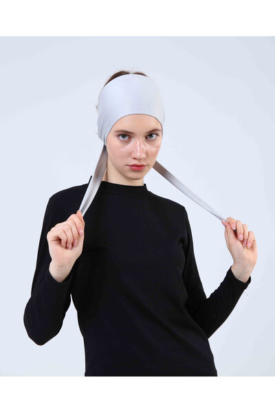 Ecardin غطاء رأس بشريط مربوط باللون الرمادي الفاتح - St 045