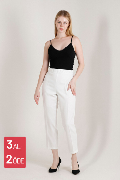 Balenbi 1005 Pantaloni de damă țesuți din lycra cu talie înaltă din morcov alb