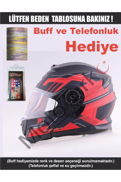 NCR KASK ÇENE AÇILIR VİZÖRLÜ 160 (KIRMIZI GRAFİK 2) ECE BELGELİ