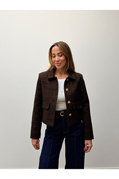 Maldia Shop Дамско кафяво туидно сако с златни копчета