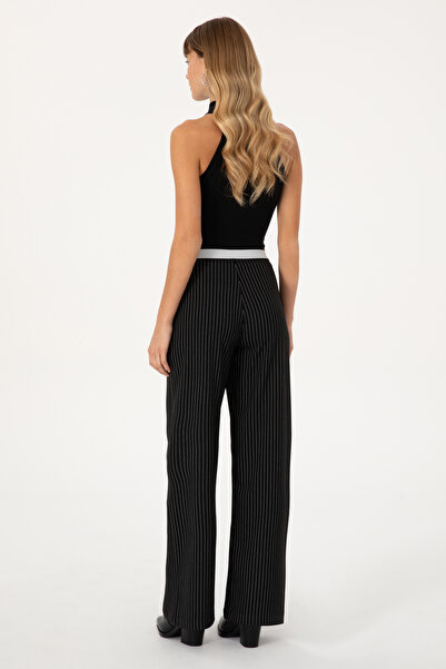 U.S. Polo Assn. Women's Black Striped Loose Fit Canvas Pants 50317169-Vr046