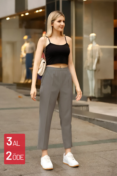 Feela Moda Pantaloni de damă cu talie înaltă lycra gri morcov - model 1001