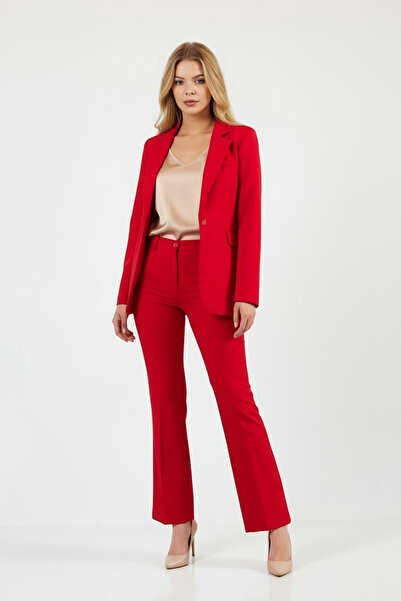 Volanlı Kırmızı Ceket Pantolon Takım Elbise