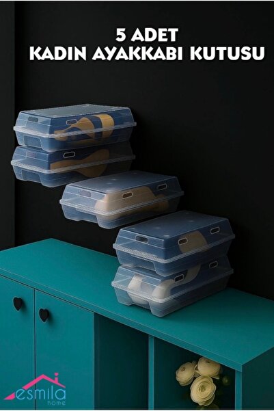 ESMİLA 5 Adet Şeffaf Kadın Ayakkabı Kutusu Düzenleyici Organizer