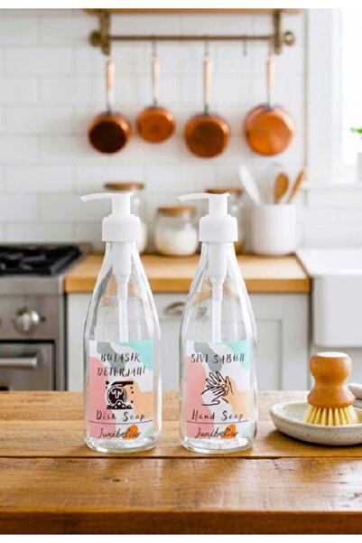 JUIWI 2li Set Renkli Suya Dayanıklı Boş Cam Şişe Bulaşık Deterjanlık Sıvı Sab...