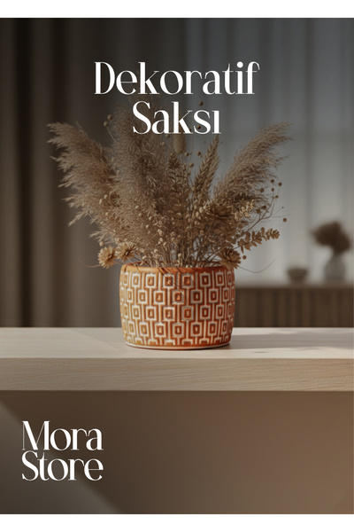 mora store Saksı Bohem Tarz Klasik Meşe Beton Saksı 14*10 cm