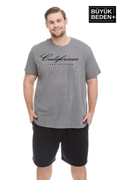 Superlife Men's Plus Size Handwritten California Printed Crew Neck T-Shirt Spr25Bts13