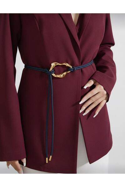 Descoin حزام نسائي بحزام معطف وحزام قميص بإبزيم ذهبي باللون الأزرق الداكن