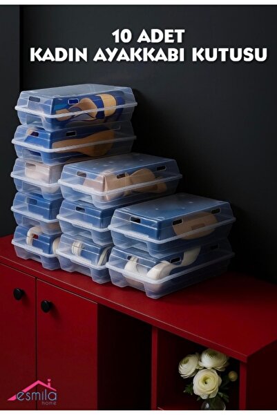 ESMİLA 10 ADET ŞEFFAF KADIN AYAKKABI KUTUSU SEPET AYAKKABI DÜZENLEYİCİ ORGANİZER