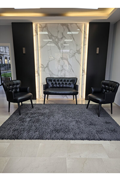 Azra Mobilya Siyah Deri Chester Tarz Koltuk Takımı Modern Tasarım, Dayanıklı ...