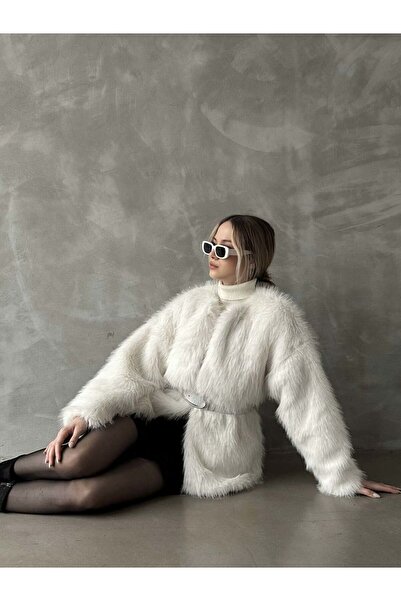 SUN STYLE Κομψό μακρύ παλτό/παλτό από μαλακή γούνα με γάντζο και επένδυση - Φαρδιά εφαρμογή