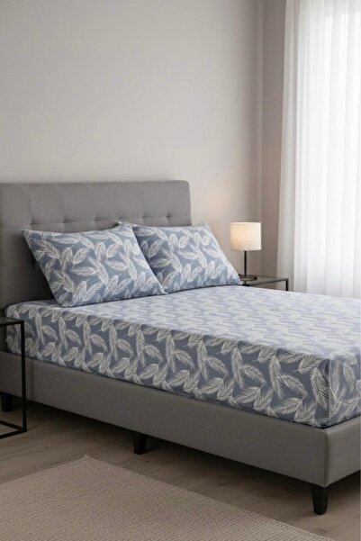 üntaş Life Battal Blue Feather 180x200 Double Elastic Sheet and 2 Pillowcases Ecmavitüy180