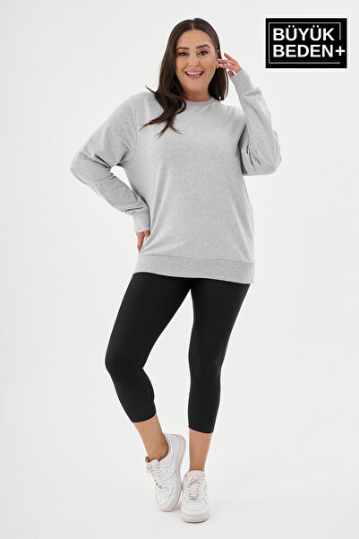 Superlife Women's Plus Size Crew Neck Slim Sweatshirt Spr24Bswk56