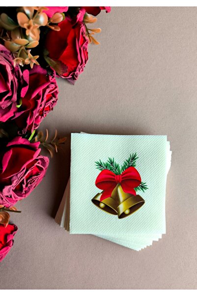 NapkinStore مناديل عيد الميلاد مطبوع من القماش ذو الملمس البيج، عبوة من 12قطعة