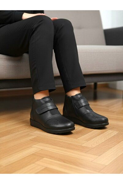 MAGIC SHOES Women's Black Genuine Leather Comfort Full Orthopedic Mother Boots