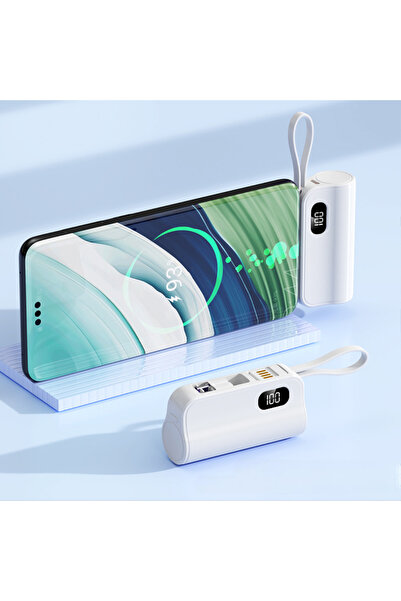 Full Abundance Universal Portable Powerbank with 3 USB-C, USB-A and Lightning plugs, external battery 5000 mAh, White