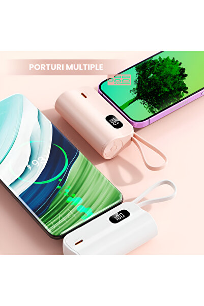 Full Abundance Powerbank Portable Universal with 3 USB-C, USB-A, and Lightning ports, Compact, Pink