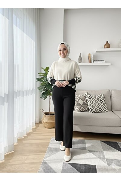 Şule Giyim Two-Color Transitional Knitwear Set Black