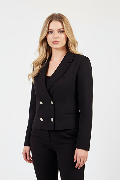 Volanlı Siyah Kısa Ceket