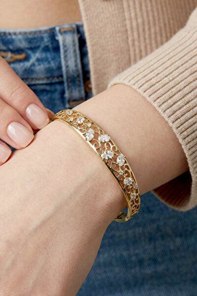 Modacaprea Xuping 14K Taşlı18 cm Yaprak Kadın Kelepçe Altın Renkli Kadın Xupi...