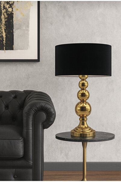 Lampada Milano Gold Kaplama Abajur - Siyah Silindir