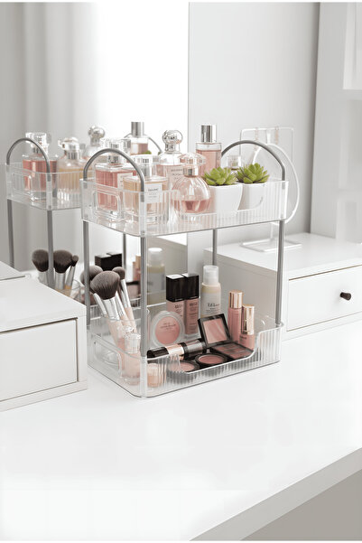 s & t home İki Katlı Şeffaf Makyaj Organizeri | Kozmetik Düzenleyici Stand | Fırçalık & Parfüm Düzenleyici