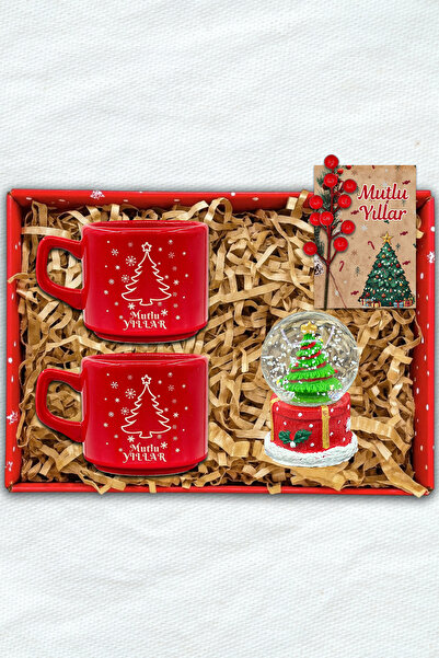 Zemtigo Mutlu Yıllar Kahve Fincan Takımı Ve Mini Boy Noel Kar Küresi Kutulu Y...