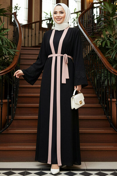 Neva Style Belted Salmon Hijab Abaya 55440Smn