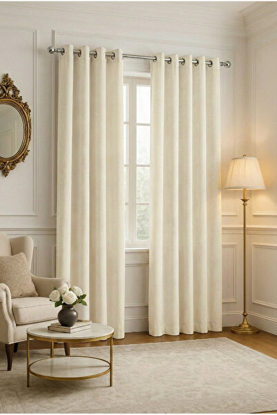 Bercem Home Perdele de fundal rustică cu textura catifea - Ecru