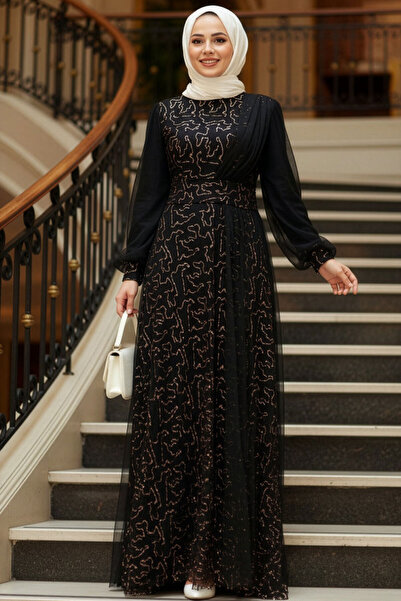 Neva Style Sequin Embroidered Gold Hijab Evening Dress 5696Gold