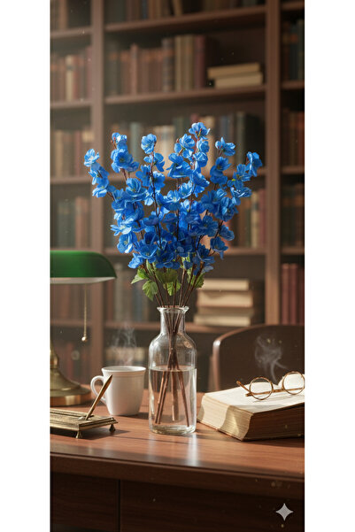 YASİMA 3 adet Yapay Çiçek Bahardalı Japon Kiraz Çiçeği 9 Dallı 57cm saks mavisi